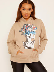 Flower Face grafische fleeced hoodie