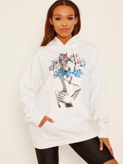Flower Face grafische fleeced hoodie