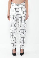 Grid Check Paper Bag Tie Waist Trousers