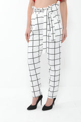 Grid Check Paper Bag Tie Waist Trousers