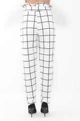 Grid Check Paper Bag Tie Waist Trousers