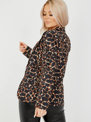 Leopard Print One Button Blazer