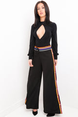 Multi Stripe Trim Popper Button Trousers