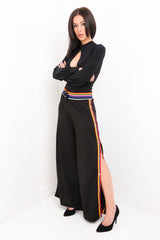 Multi Stripe Trim Popper Button Trousers
