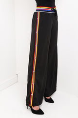 Multi Stripe Trim Popper Button Trousers