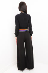 Multi Stripe Trim Popper Button Trousers