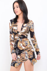 Scarf Print Twist Knot Wrap Dress