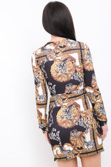 Scarf Print Twist Knot Wrap Dress