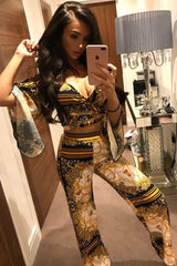 Patterned Print Wide Leg Trousers