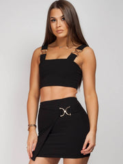 Celeb Olivia Wrap Over Buckle Skirt & Top Coord