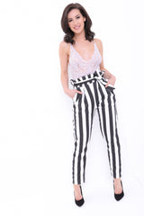 Wide Stripe Paper Bag Tie Waist Trousers