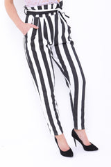 Wide Stripe Paper Bag Tie Waist Trousers