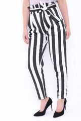Wide Stripe Paper Bag Tie Waist Trousers