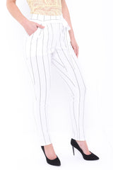 Thin Stripe Trousers With Tie Waist