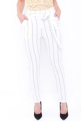 Thin Stripe Trousers With Tie Waist