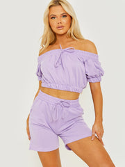 Elasticated Bardot Crop Top & Shorts Co-ord