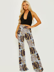 Leopard Chain Print Slinky Wide Leg Trouser