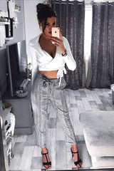 Tailored Check Trousers With Tie Waist