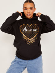 Amour hart grafische fleeced hoodie