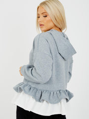 Gelaagde franje zoom fleece hoodie
