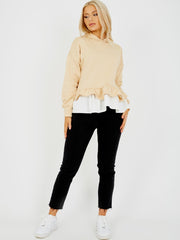 Gelaagde franje zoom fleece hoodie