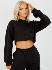 Rauwe zoom bijgesneden fleece hoodie