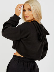 Rauwe zoom bijgesneden fleece hoodie