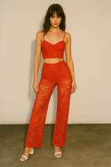 Lace Detail Padded Bralet Crop Top & Flare Trouser Co-ord