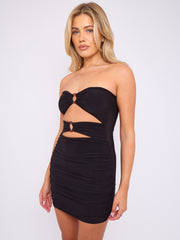 Ring gesneden ruches bandeau -jurk vooraan
