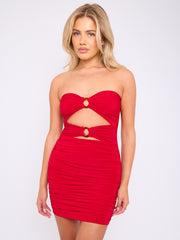 Ring gesneden ruches bandeau -jurk vooraan
