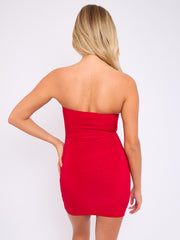 Ring gesneden ruches bandeau -jurk vooraan