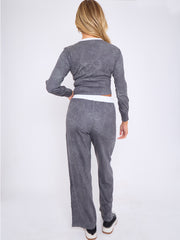 Zuurwas geribbelde crop-top & broekcoördin met streepdetail