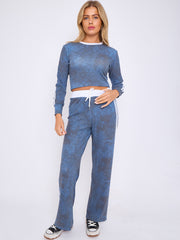 Zuurwas geribbelde crop-top & broekcoördin met streepdetail