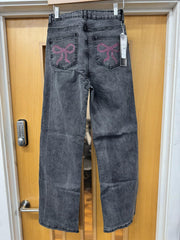 Straight Leg Denim Jeans With Bow Detail