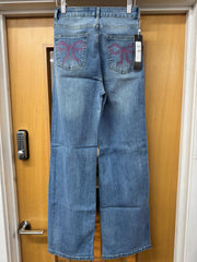 Straight Leg Denim Jeans With Bow Detail