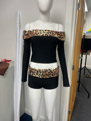 Off-Shoulder Leopard Print Top & Ruched Shorts Co-ord