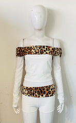 Off-Shoulder Leopard Print Top & Ruched Shorts Co-ord