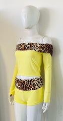 Off-Shoulder Leopard Print Top & Ruched Shorts Co-ord
