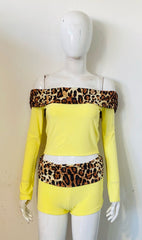 Off-Shoulder Leopard Print Top & Ruched Shorts Co-ord