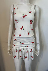 Cherry Print Slinky Mini Skort