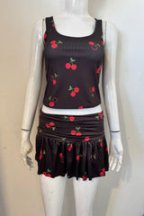 Cherry Print Slinky Mini Skort