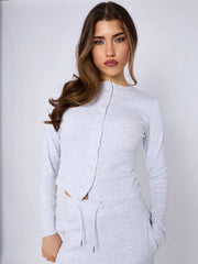 Ribbed Front Button Detail Top