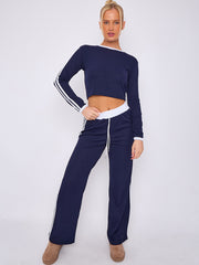 Ribbed Crop Top & Trouser Co-ord With Stripe Detail