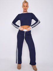 Ribbed Crop Top & Trouser Co-ord With Stripe Detail