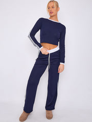 Ribbed Crop Top & Trouser Co-ord With Stripe Detail