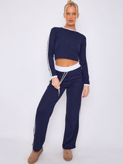 Ribbed Crop Top & Trouser Co-ord With Stripe Detail
