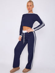 Ribbed Crop Top & Trouser Co-ord With Stripe Detail