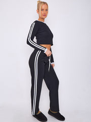 Ribbed Crop Top & Trouser Co-ord With Stripe Detail