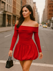 Off Shoulder Puffball Mini Dress