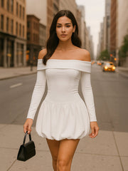 Off Shoulder Puffball Mini Dress
